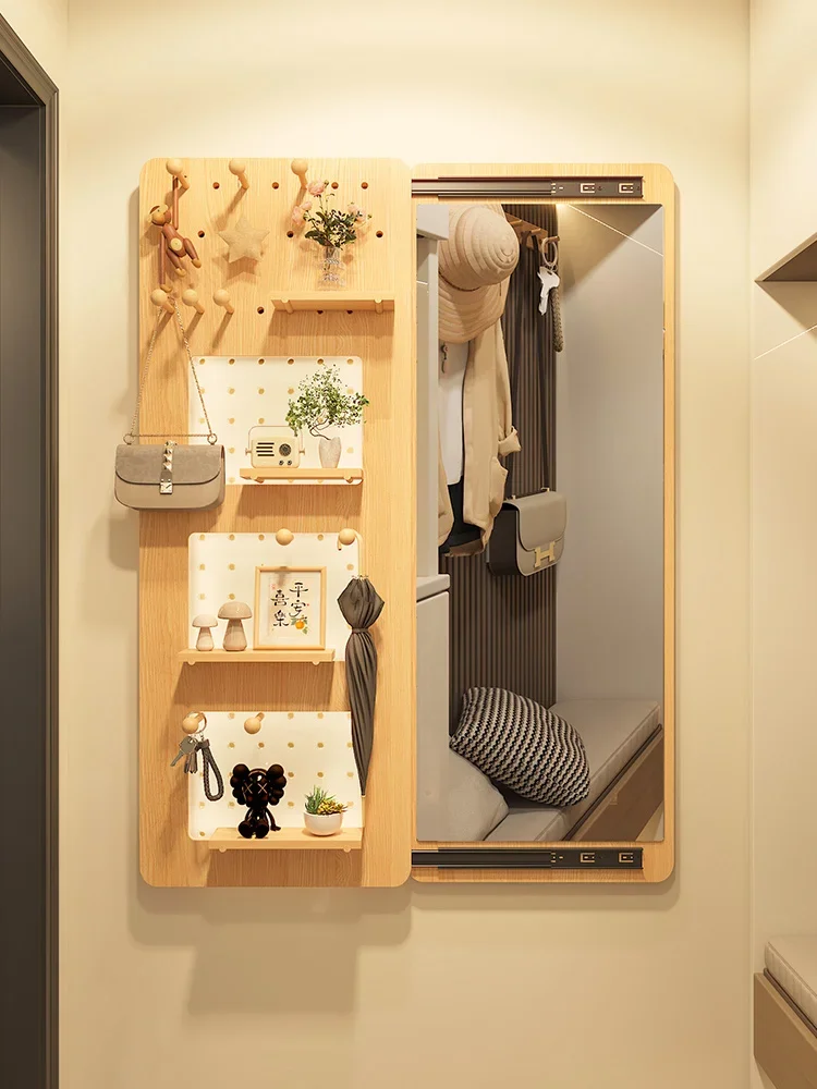 safe Solid wood invisible dressing mirror push-pull closure hidden full-body mirror entrance hole hole board storage rack