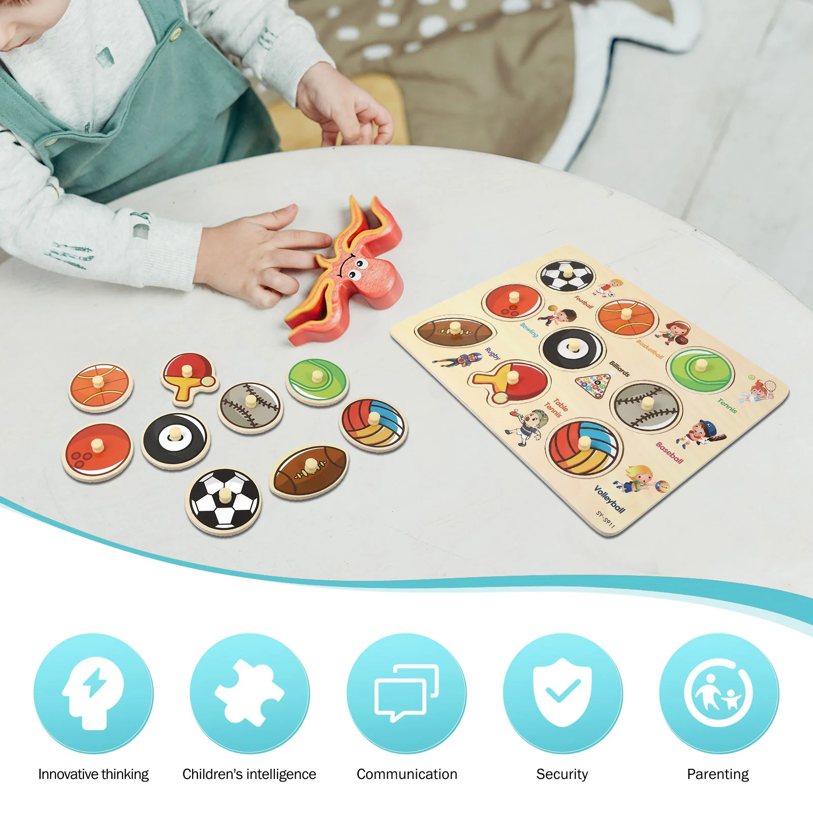 

1Set Wooden Jigsaw Cartoon Matching Puzzle for Kids Durable Practical Use Imagination Training Portable Size Easy Store Carry