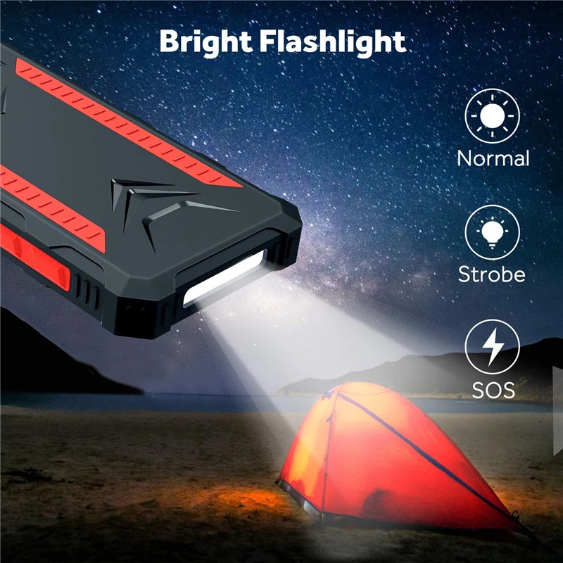 ​30000mAh Wireless Solar Power Bank Dual USB Powerbank for iPhone 15 Xiaomi Huawei Portable Induction Charger with Camping Light