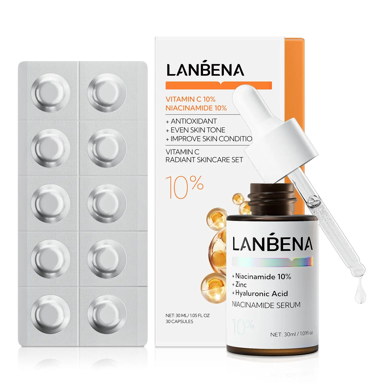 

LANBENA 10% отбеливающая сыворотка с витамином С, ниацинамид, осветляет цвет лица, осветляет пятна, успокаивает кожу, антивозрастная сыворотка, лечение