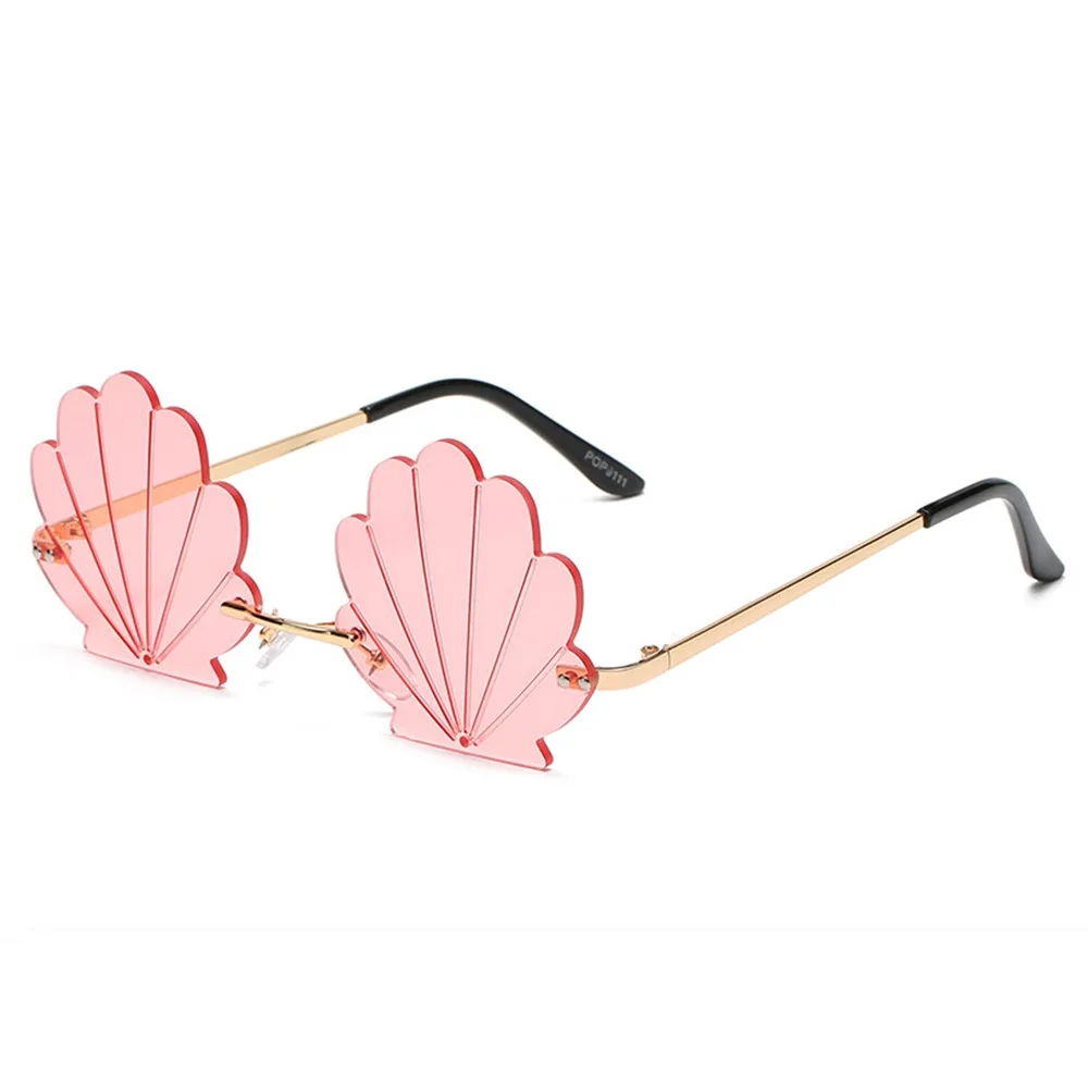 Cute Shell Shape Rimless Sunglasses Flower Shape Fashion Metal Sun Glasses Unique Ocean Lens Shades for Photo Props, Party