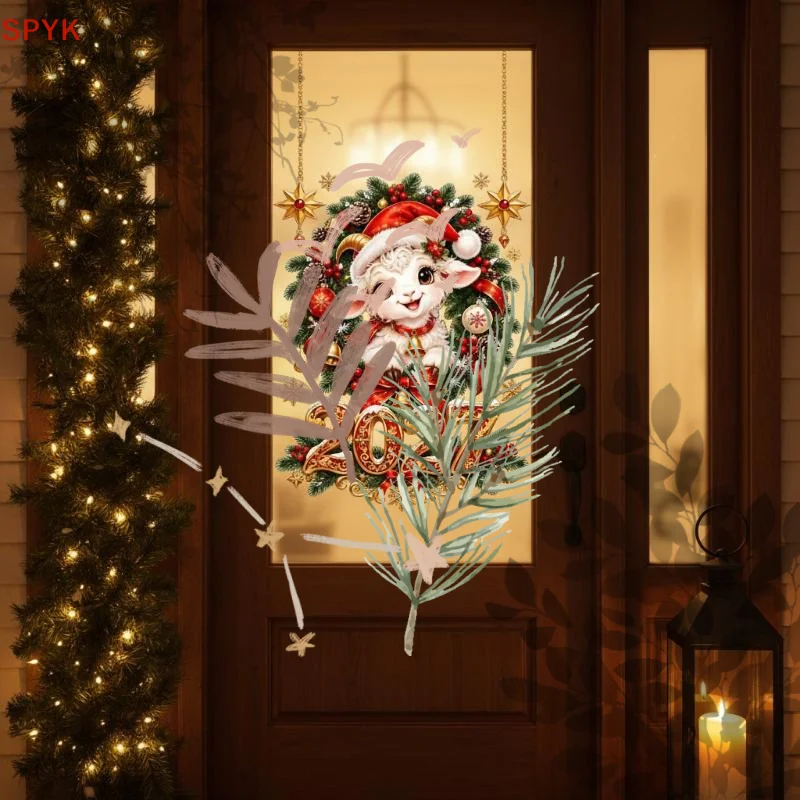 2027 Happy Christmas Decoration Sheep Window Decals Christmas Window Stickers Shopping Mall Showcase Festive Decor