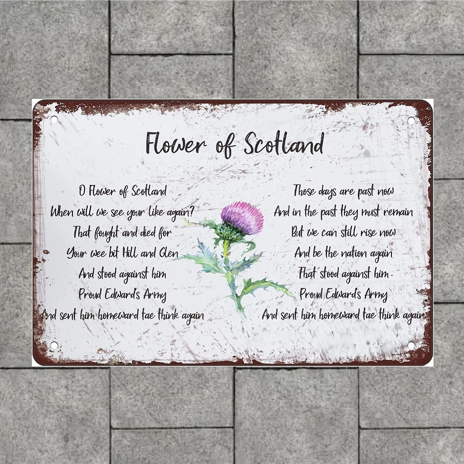 

Art Deco Vertical Metal Tin Sign - Flower of Scotland | Frameless Retro Wall Decor for Bar, Garage, Cafe - 8x12in/20x30cm