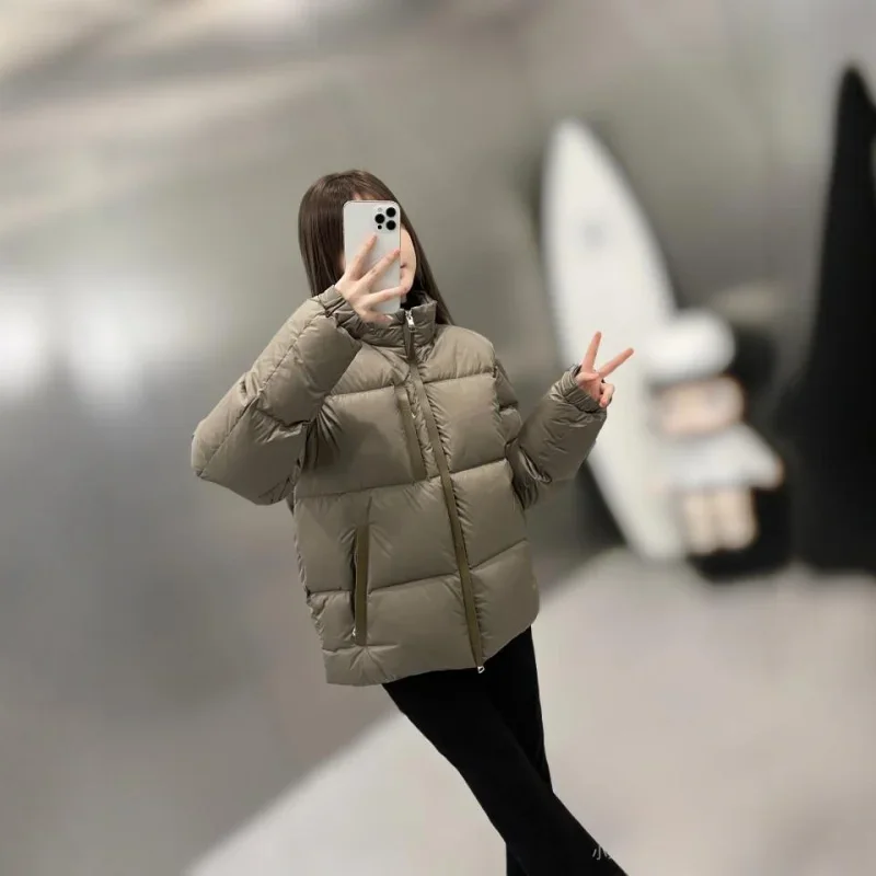 Moncl*r Solid Color Windproof Crop Puffer Jacket Unisex Winter Thick Short Style 90% White Goose Down Jacket Mens Outerwear