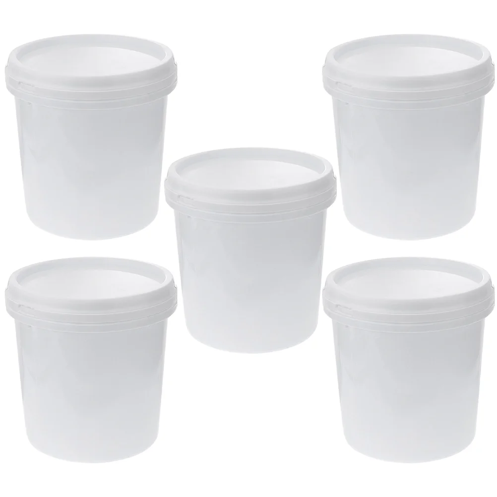 5 Pcs Tubs Plastic Barrel Small Bucket with Lid Handbag Portable White Cleaning Buckets