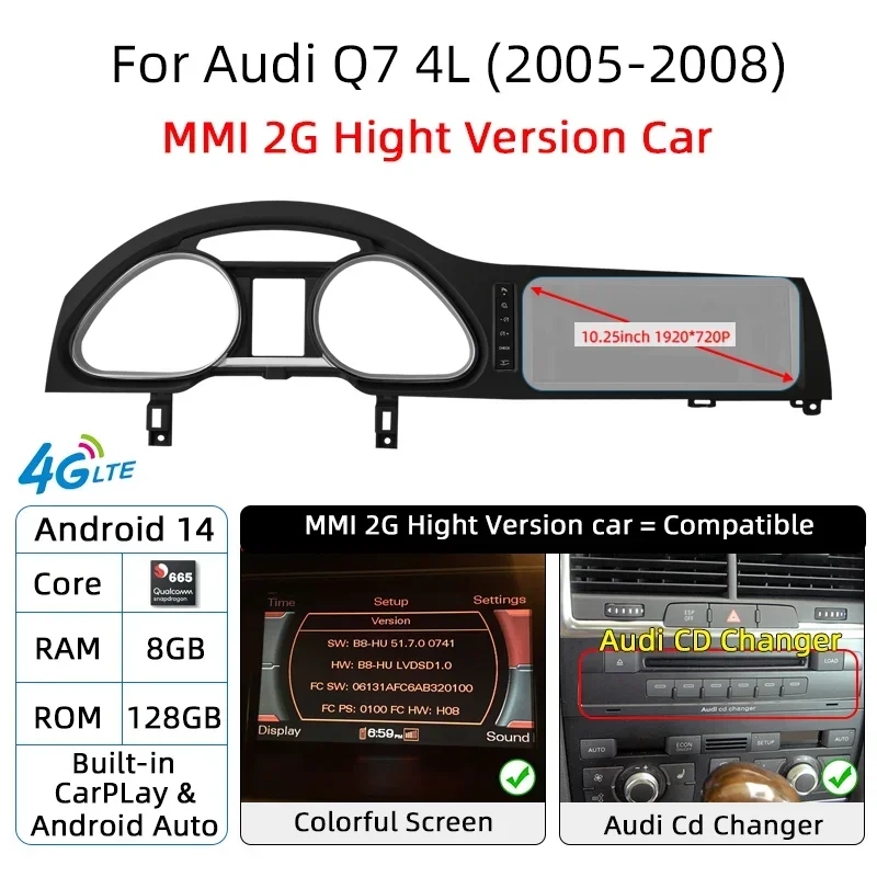 Android 14 Auto Radio CarPlay voor Audi A6 C6 4F voor Audi Q7 4L 2005-2015 MMI 2G 3G GPS Auto Multimedia Speler Navi Stereo DSP