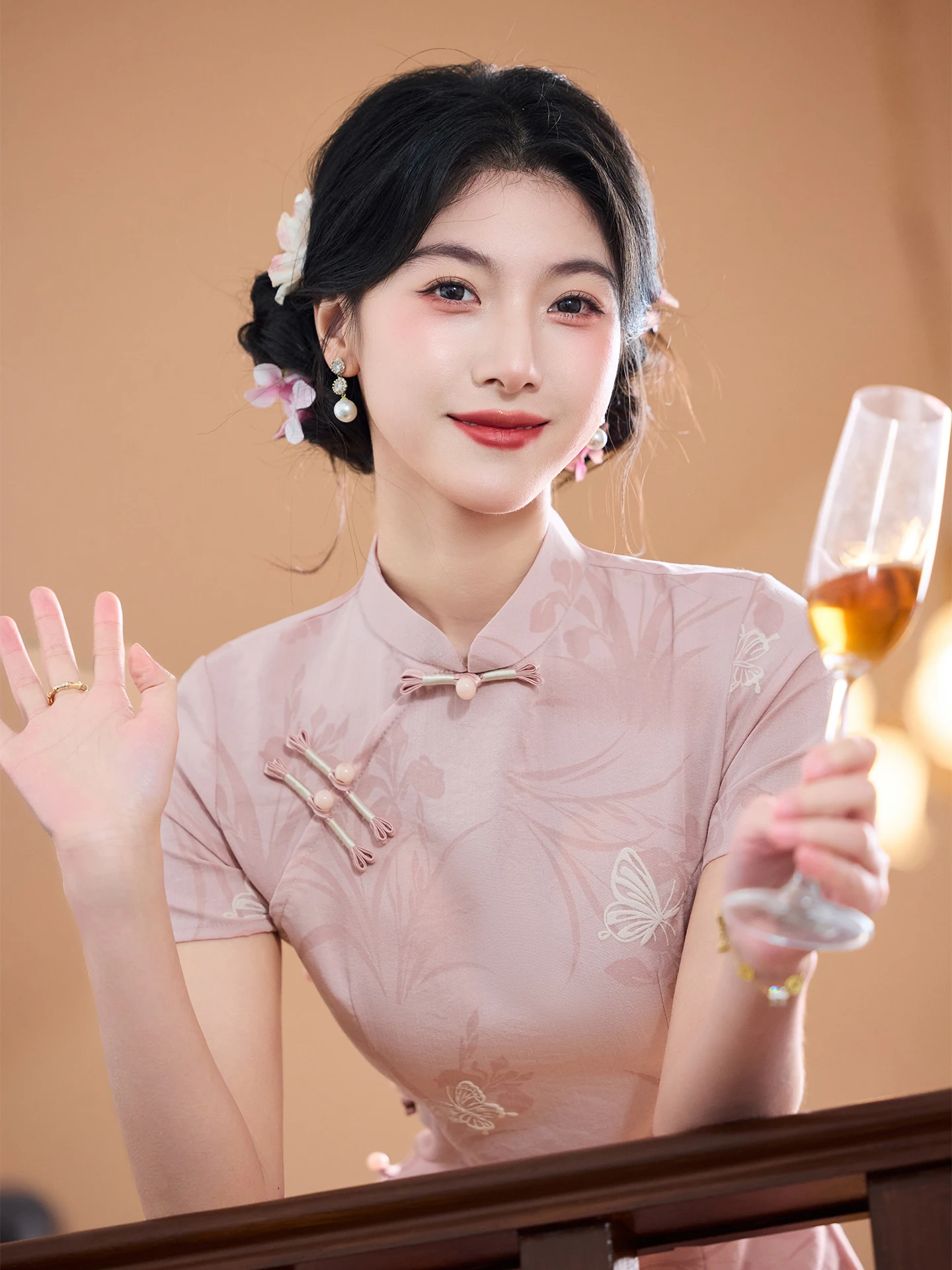 Young Women's Wedding Dr Pink  Engagement Par Dr Sweet Cute Daily Wear Long Slit ort Sve Pure Color