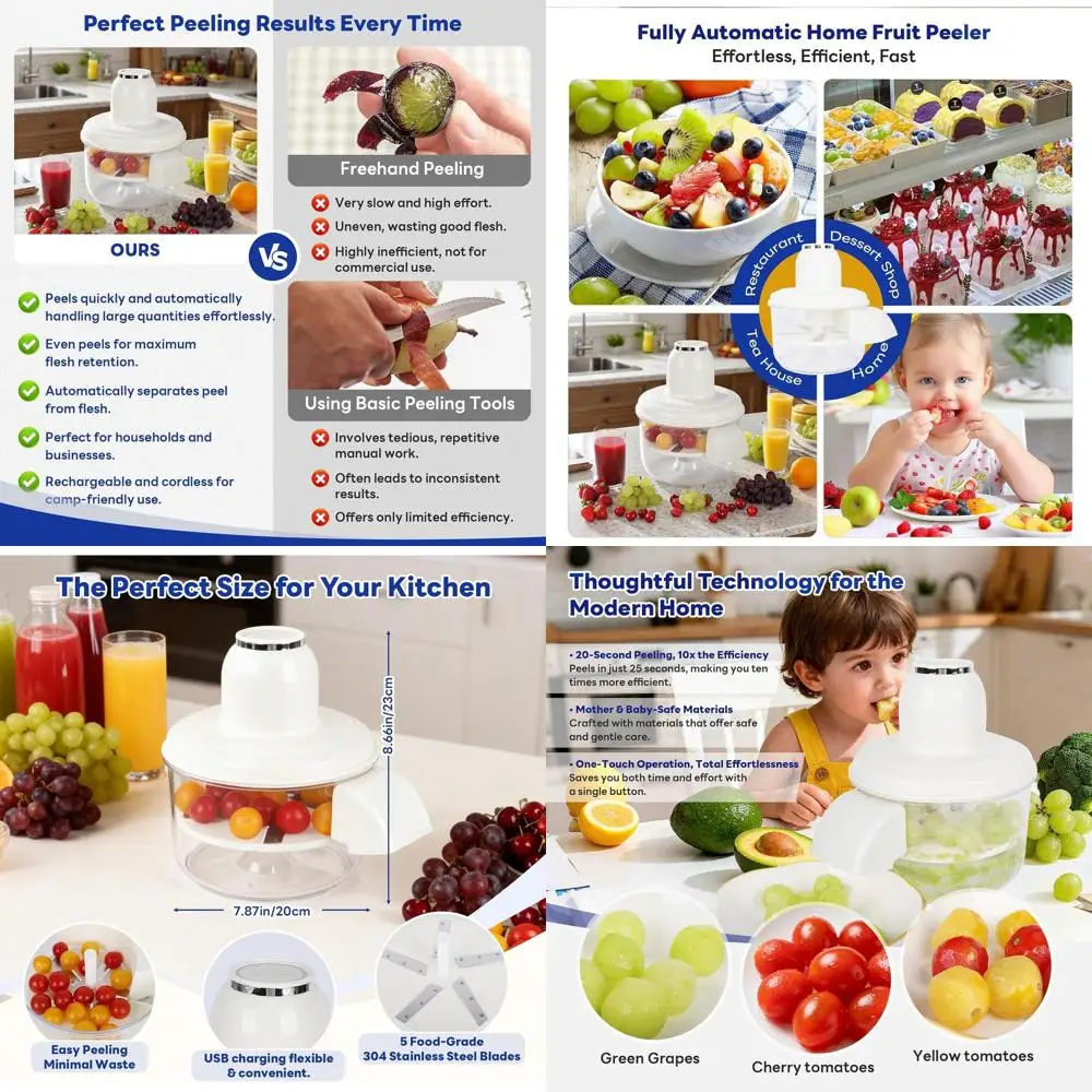 

Effortless Electric Peeler for Grapes, Garlic, and Cherry Tomatoes - Compact Kitchen Tool (White)