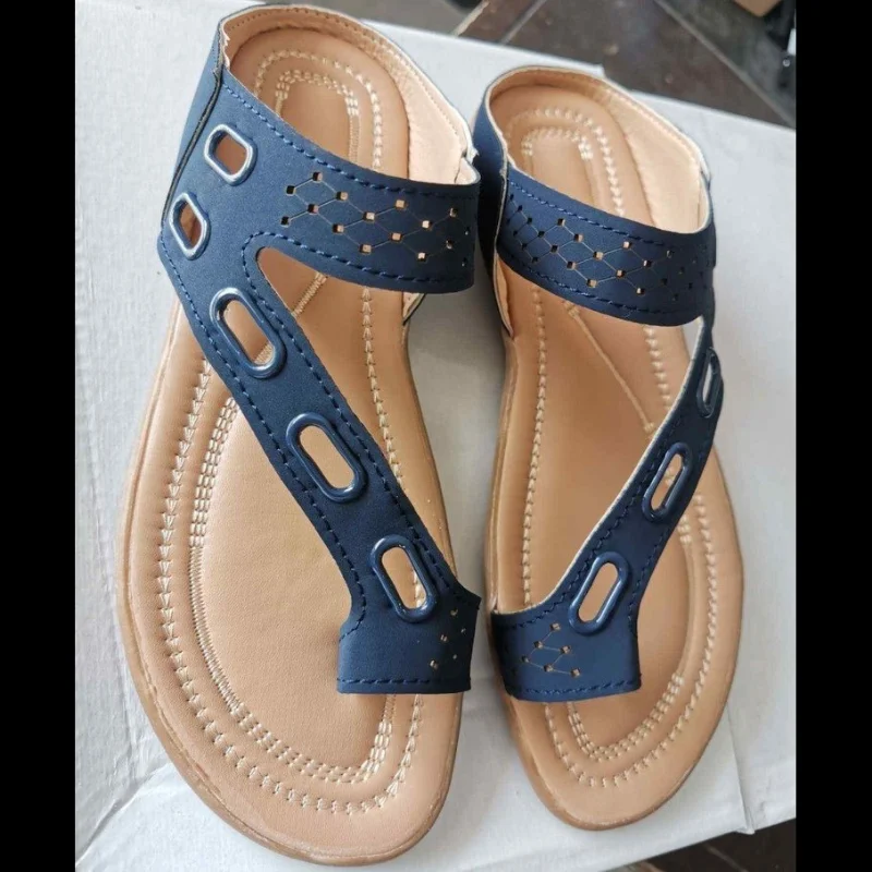 Nuove donne Comfort Plus Sandalo Retro Pantofole con zeppa con tacco spesso Per il tempo libero Dito piatto Punta grande Scarpe ortopediche premium da spiaggia all'aperto