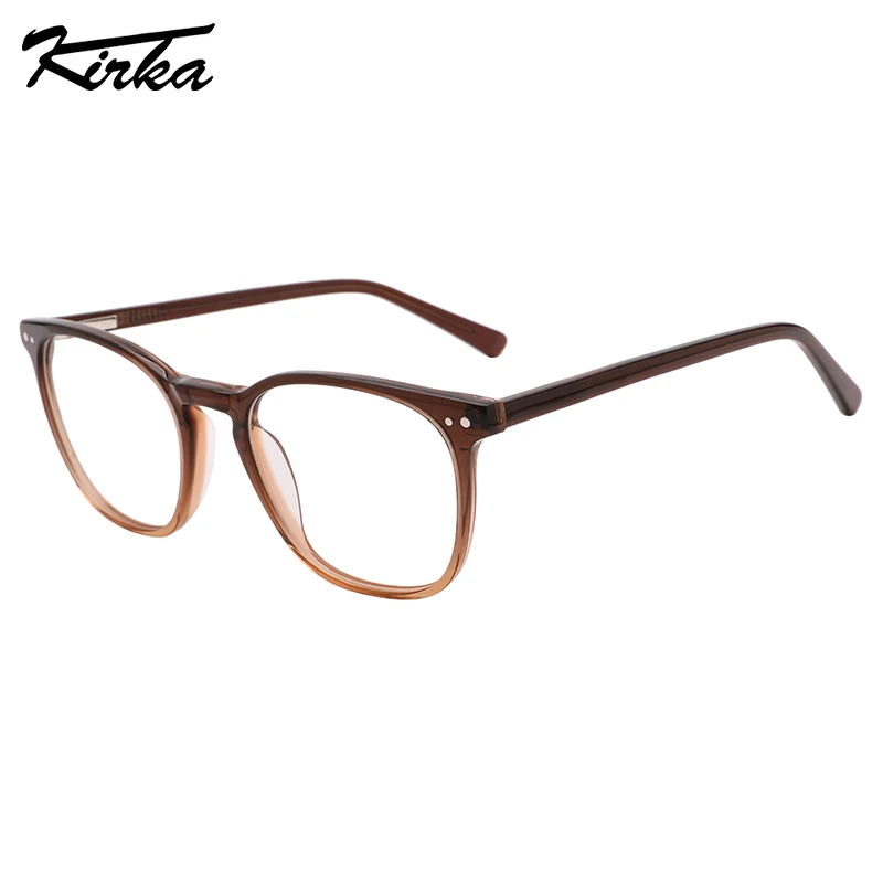 

Kirka Unisex Eyeglasses Acetate Square Gradient&Transparent Frames Thin Temples Myopia/Hyperopia Reading Glasses WD1423