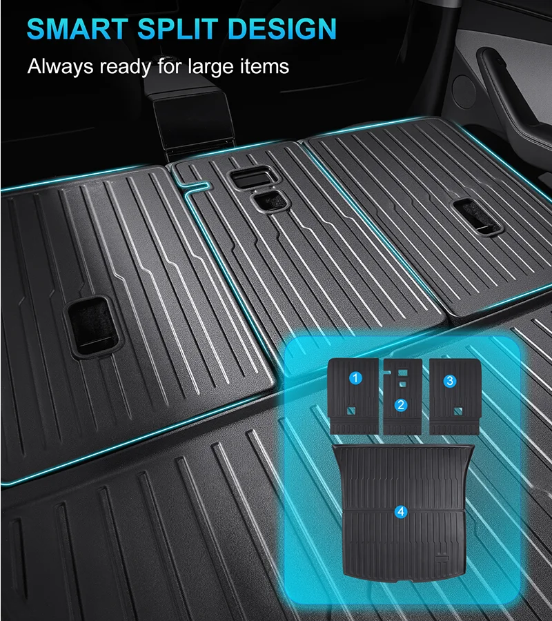 Trunk Mat for 2025 2026 Tesla Model Y Juniper All Weather Durable TPE Cargo Mat Liner Custom Fit Rear Seat Back Protectors