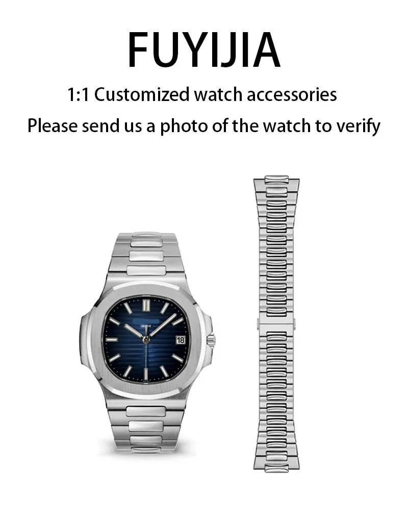 FUYIJIA Luxury Custom NAUTILUS 5712 New Original Watchband 25mm Convex 13mm Strap 316L Stainless Steel Butterfly Buckle Bracelet