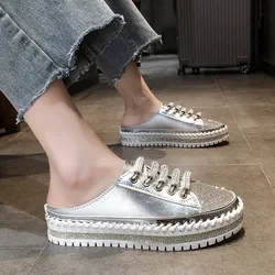 Crystal Half Slippers for Women Flat Platform Shoes Comfortable and Elegant Women's Shoes Couple Bling Luxury Women's Sandals 43