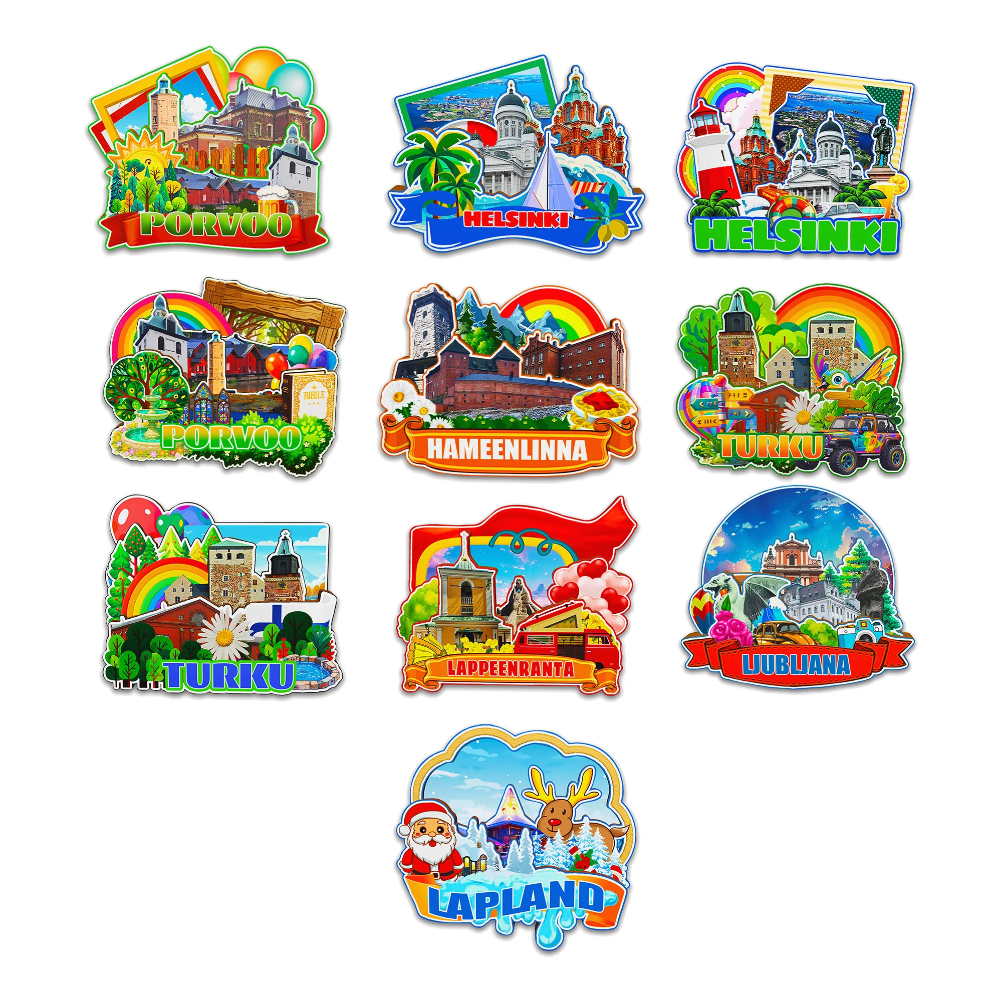 Декоративные магниты для Lappeenranta Lapland Hameenlinnaezione Helsinki Turku Финляндия Город Landmark Сувениры для путешествий