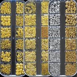 1Box Metal Star/Moon/Sun Nail Rhinestones 12 Grids Mixed Gold Silver Beads Rivets Alloy Nail  Charms Decoration DIY Nail Jewelry