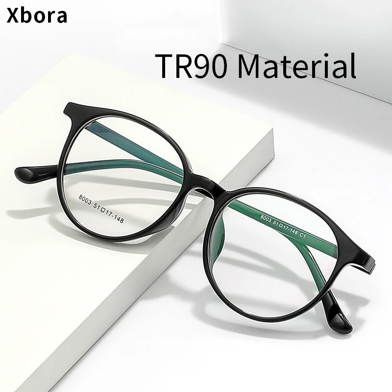 Xbora Fashionable Round TR90 Eyewear Frame Trendy Retro Men's And Women's Optical Eyeglasses Prescription Glasses 8003AF