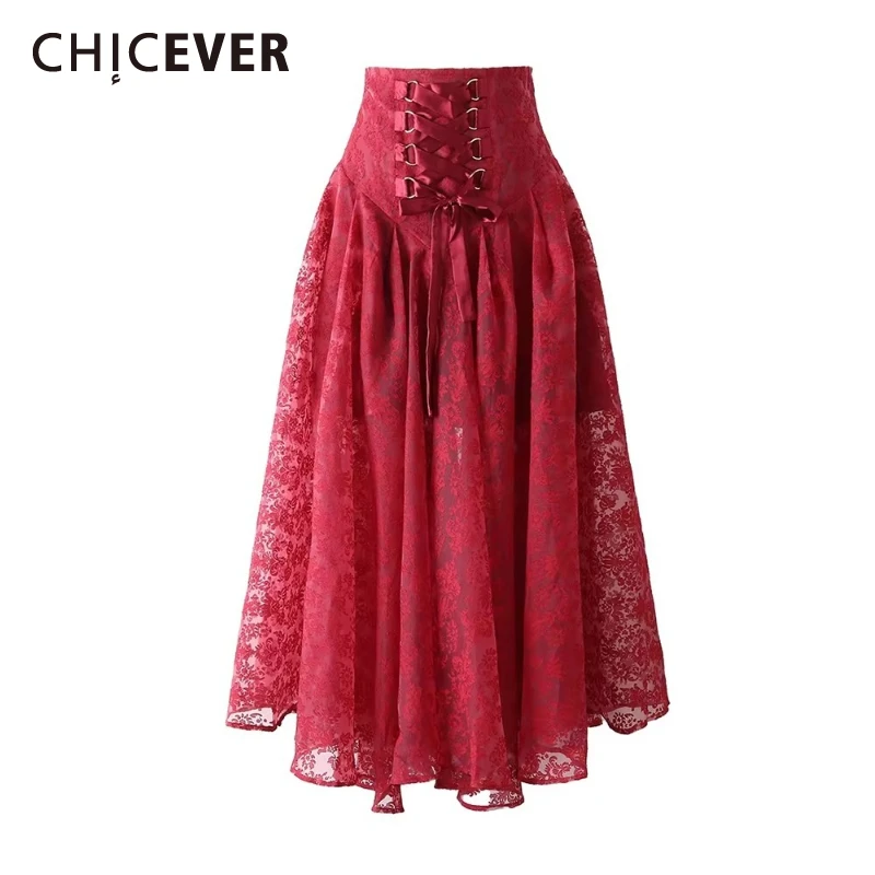 

CHICEVER винтажные однотонные закатанные юбки на шнуровке для женщин с высокой талией в стиле пэчворк на молнии шикарная юбка с вышивкой женская мода