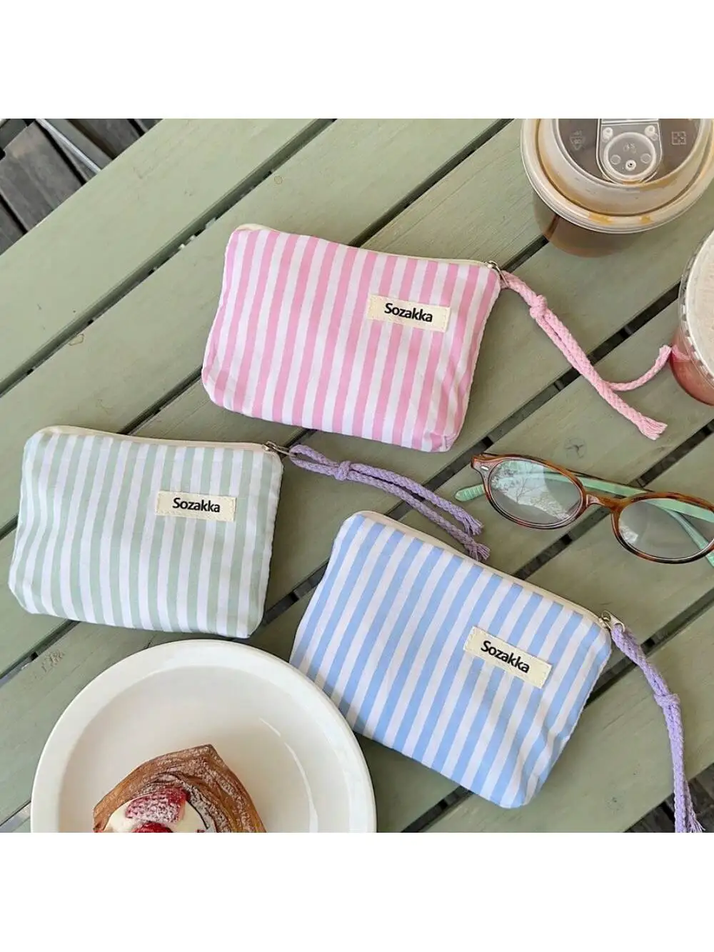 Stripe Lanyard Small Bag Makeup Bag Multi-Function Convenient Storage Makeup Bag Lipstick Perfume Cosmetics Storage Makeup Bag