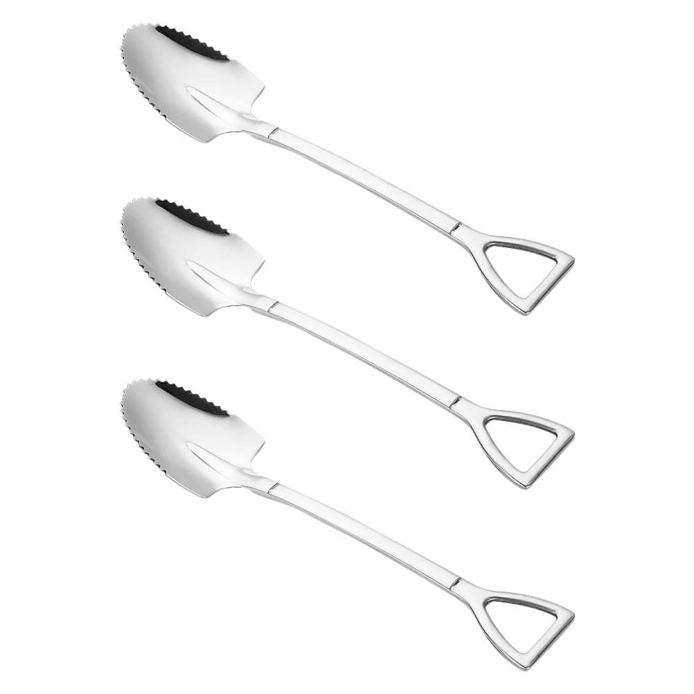 3 Pcs Corer Stainless Steel Scraper Scoops Fruit Mud Spoons Cooking 304 Serrated Edges Baby Silverware