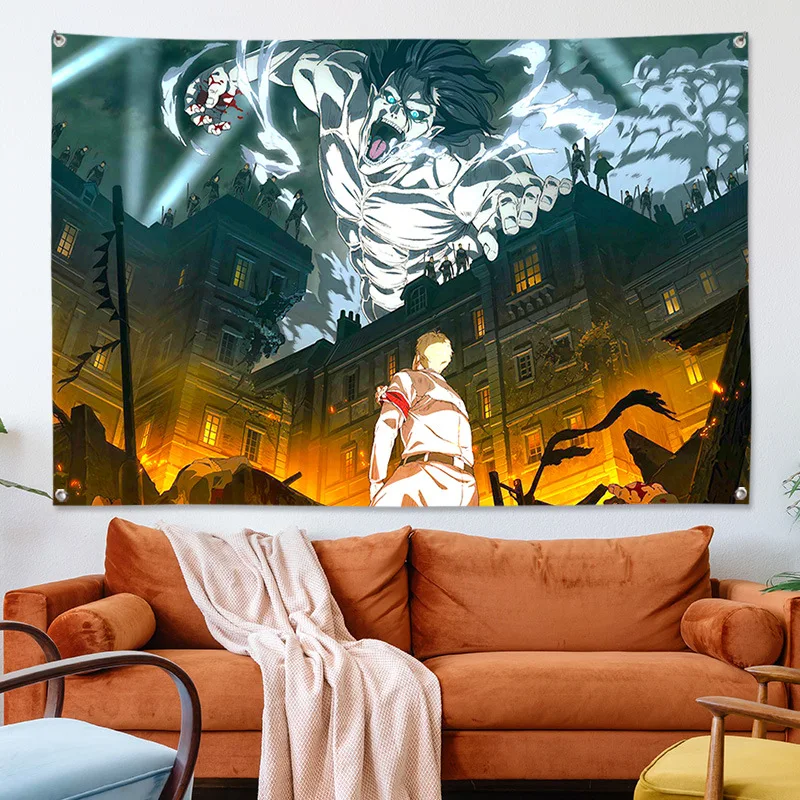 Anime Wandkunst Wandteppich Angriff auf Titan Stoff schwerer Stoff Hintergrund Design hängende Bild Flagge Zimmer Bar Café Studio Dekor – Detail 6
