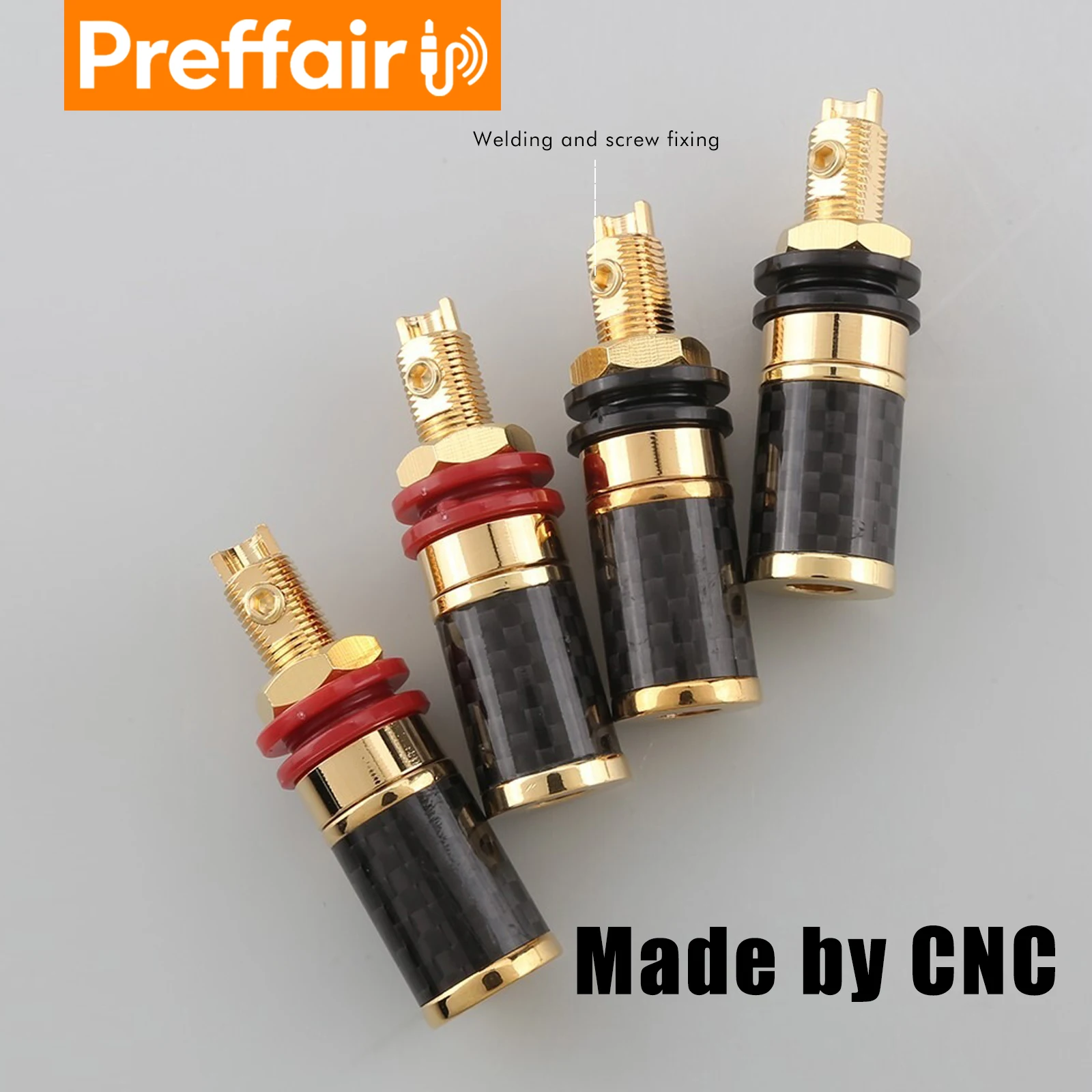 4pcs Preffair BP1106 Carbon Fiber Binding Post Gold/Rhodium Plated Terminal Banana Jack Connector Banana Plug Socket Speaker - view 6