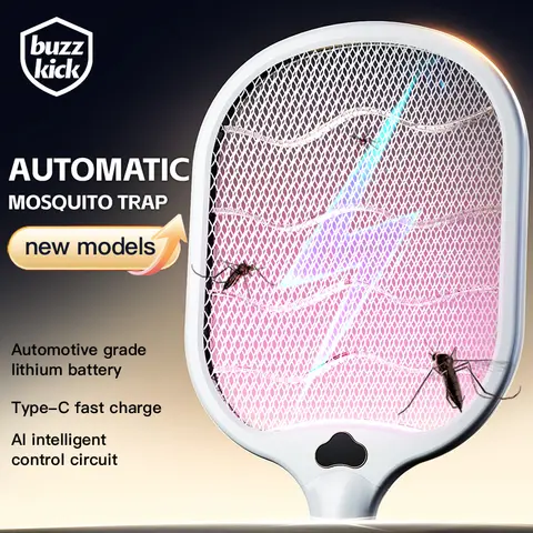 Raqueta eléctrica matamoscas, 3500V, buzzkick, Exterminador de insectos, modos duales, matamosquitos con luz púrpura, recargable