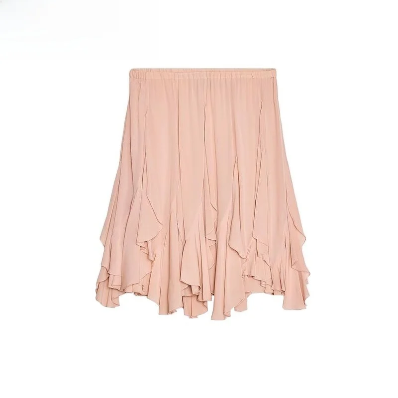 

Summer New Women's Faionable Versatile Asymmetric Layered Decoration Wide Hem f-length Skirt High Waist Commute Sle