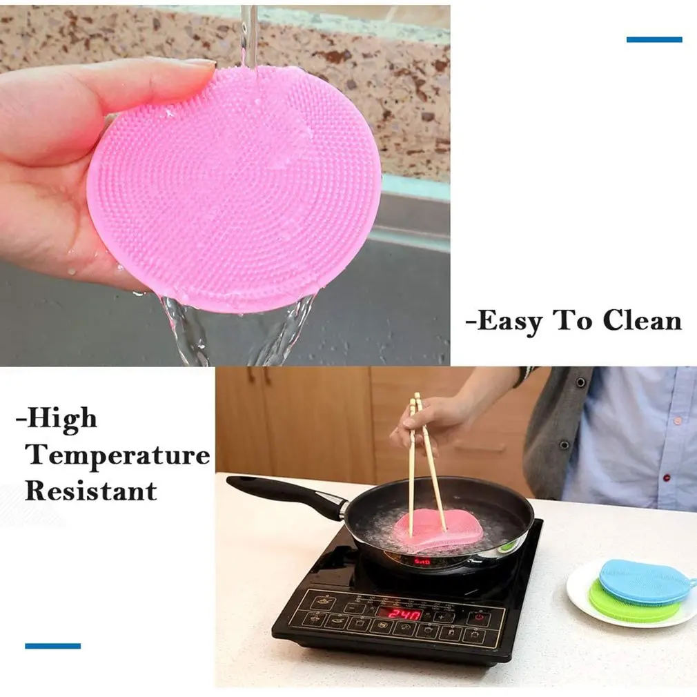 10Pcs Multifunctional Silicone Dishwashing Brush Food Grade Pure Decontamination Non-stick Oil Brush Wash Fruits Color Random