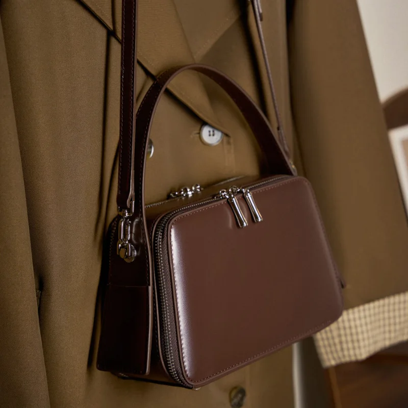 Women Genuine Leather Niche Design Handbag Female Commute Versatile Crossbody Bags Fashion Vintage Shoulder Bags
