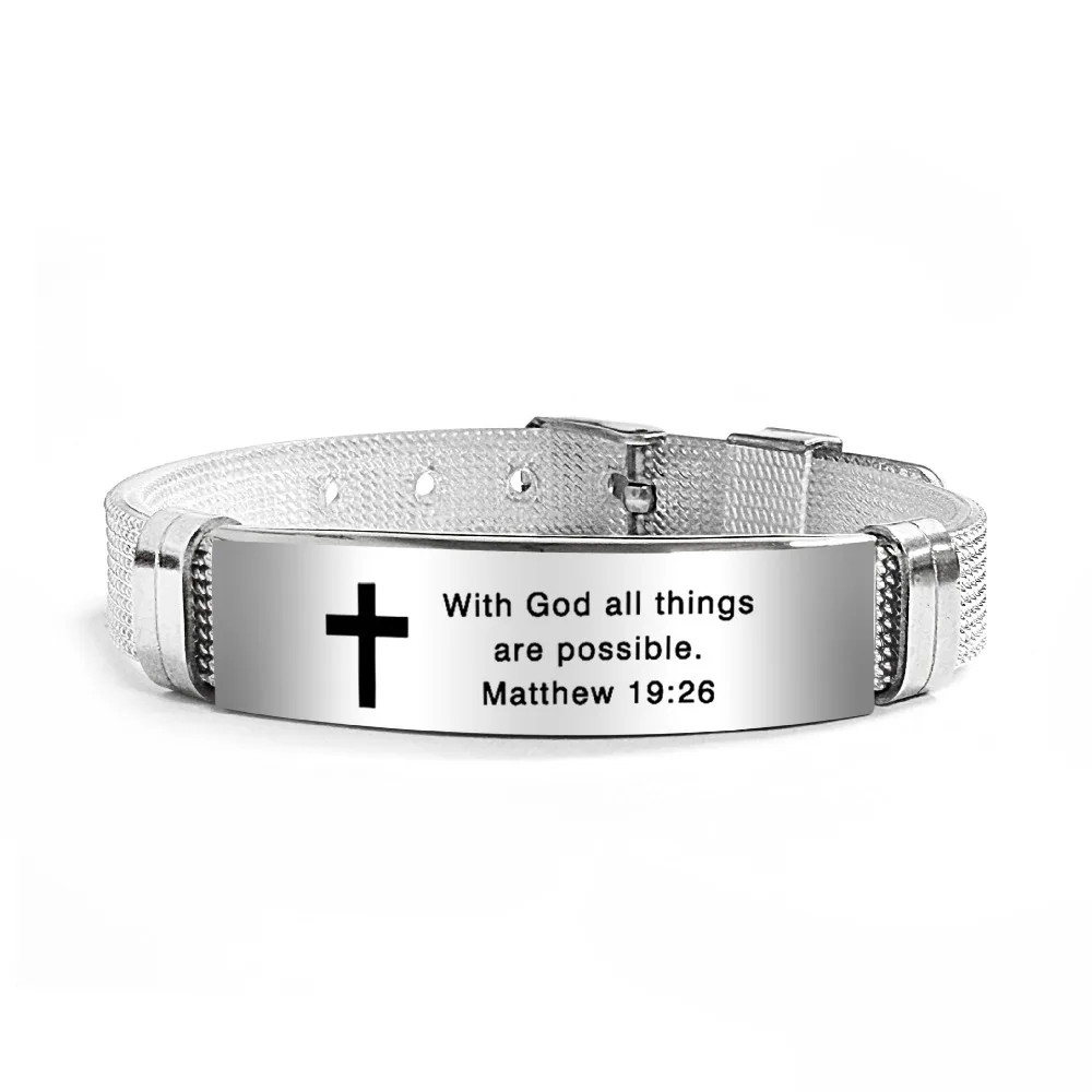 Stainless Steel/PVC Inspirational Quotes Braclets Adjustable Bible Verse Bible Verse Bracelet Silver Family Friendship Bracelet