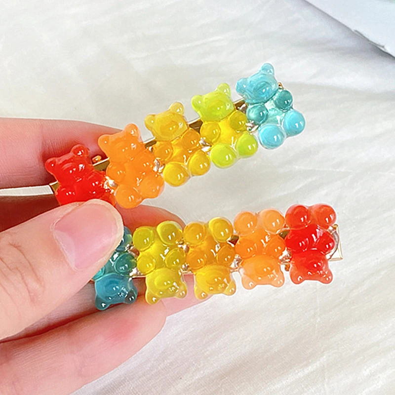 

NEW 2pcs Candy-colored Jelly 5 Bear Shape Resin Hair Clips Cute Cartoon Hairpin Women Girls Hair Accessories Gift 5.5cm