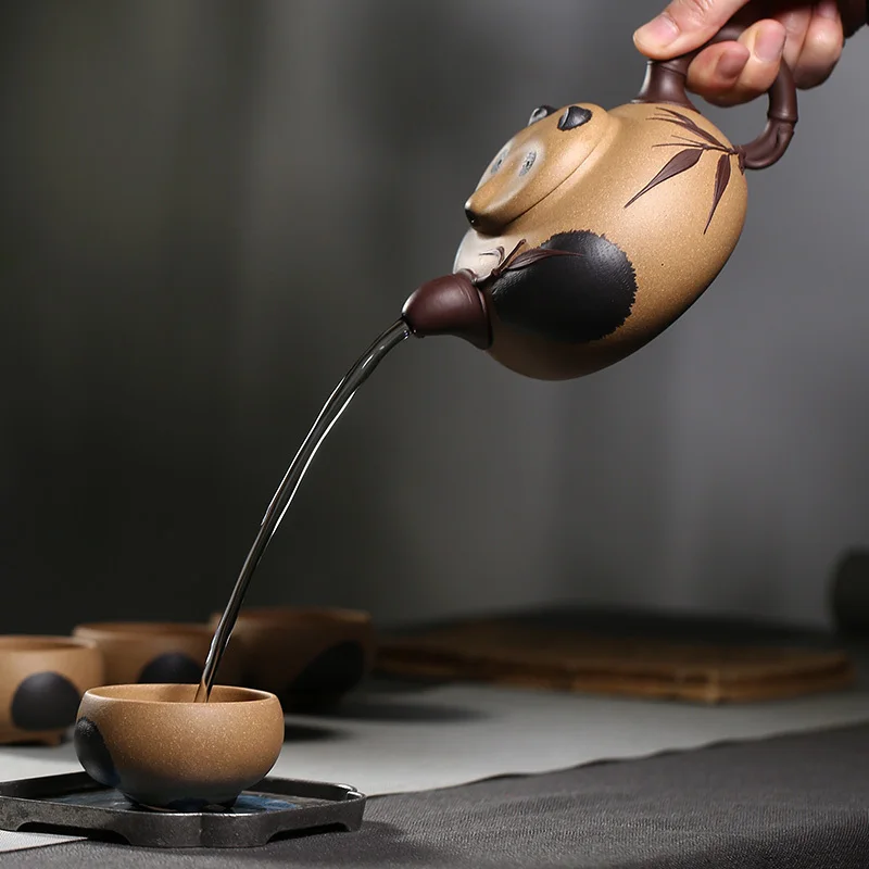 Yi Purple Clay Teapot Handmade Home Tea Pot Raw Mineral Section Mud Set With Small Cup Panda
