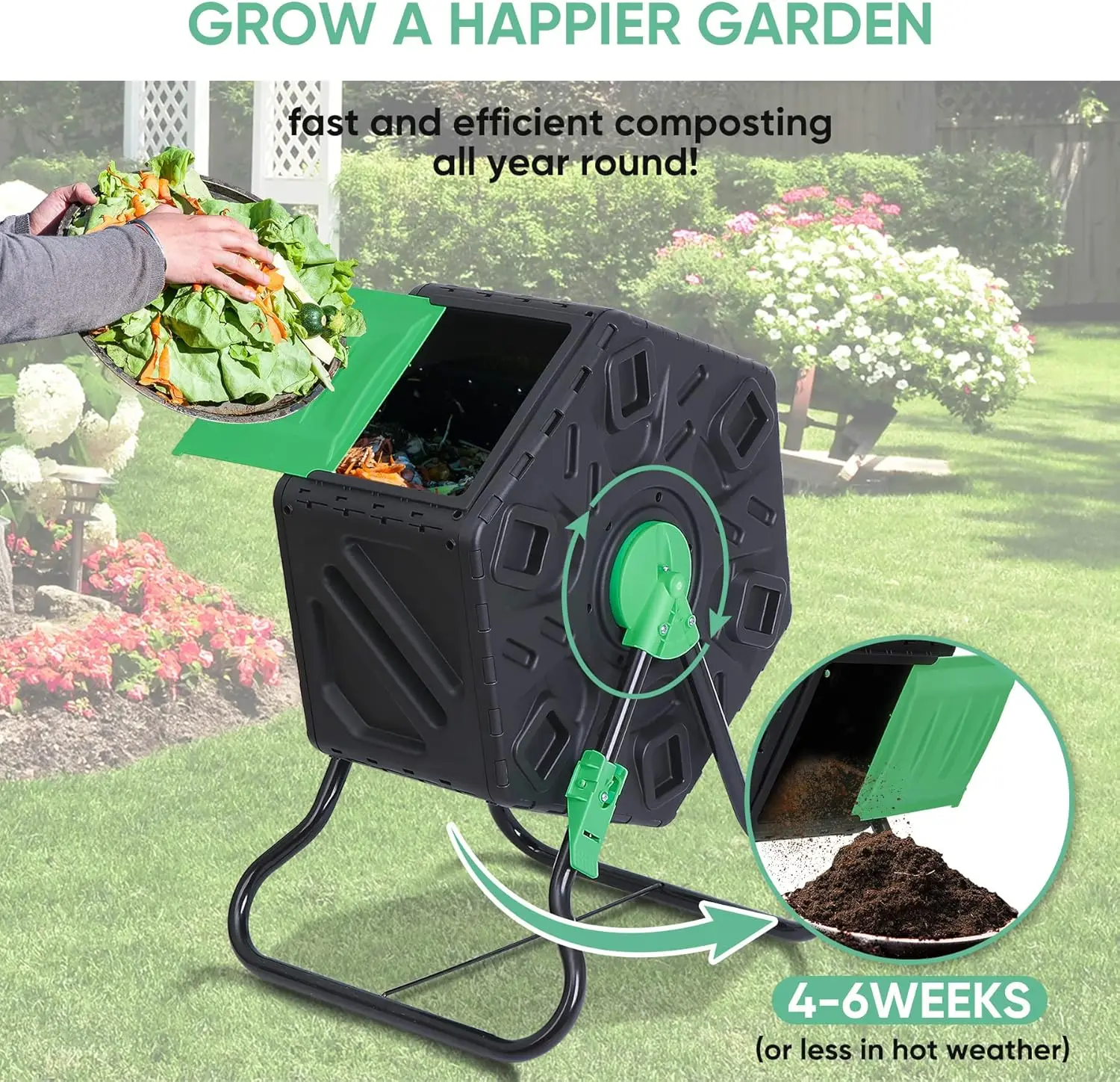 18.5 Gallon Compost Bin Small Composter Tumbler Rotating Chamber Garden Composter Bin with Steel Frame Outdoor Kitchen Garden Ya