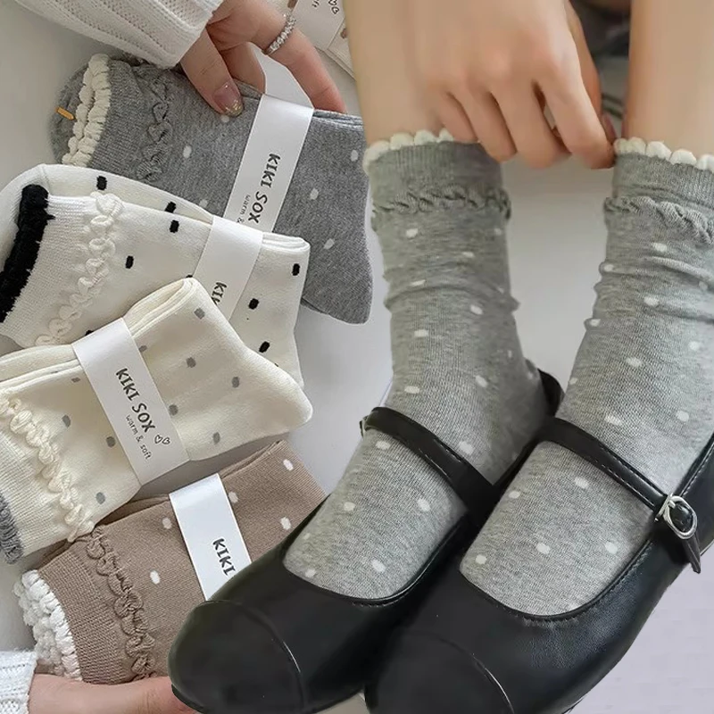 4pairs Y2K Sweet Dot Socks Spring Summer Harajuku JK Lolita White Socks Japanese Style Women Girls Middle Middle-Tube Socks