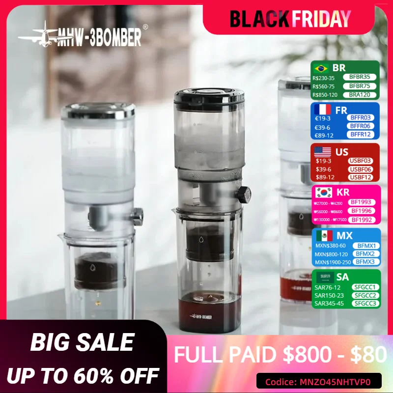 MHW-3BOMBER Cold Brew Coffee Maker Adjustable Water Flow Dripper Iced Coffee Tea Brewer Stainless Steel Filter Home Barista Tool