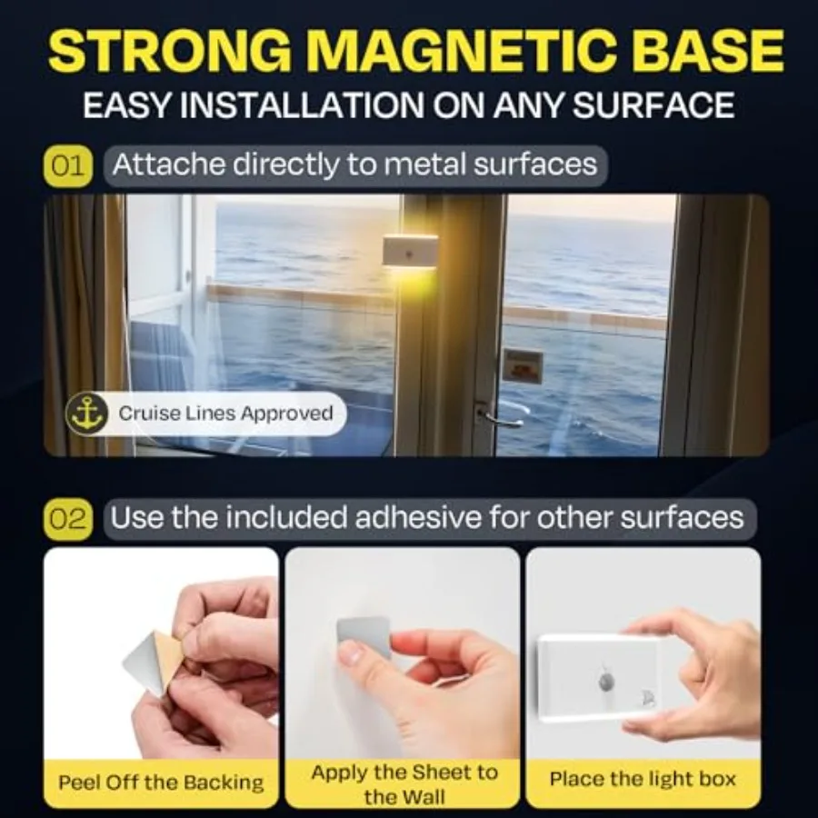 Motion Sensor Magnetic Night Light for Cruise Ship Cabin with Mood-Based Color Selection - Dimmable Brightness, Rechargeable Ba
