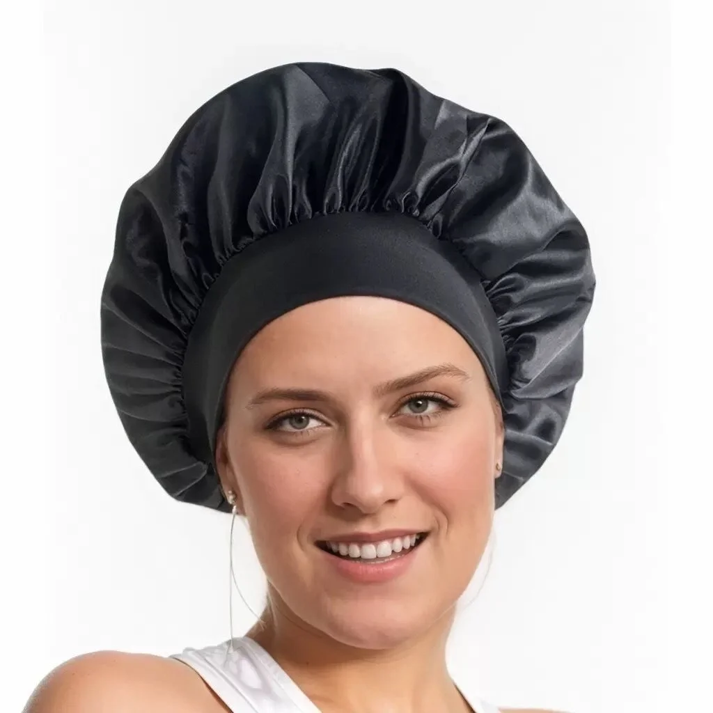 Premium Satin Sleep Cap for Women High Elastic Wide Band Hair Care Bonnet Shower Hat Pure Handmade Daily Night Multi-Use image 4