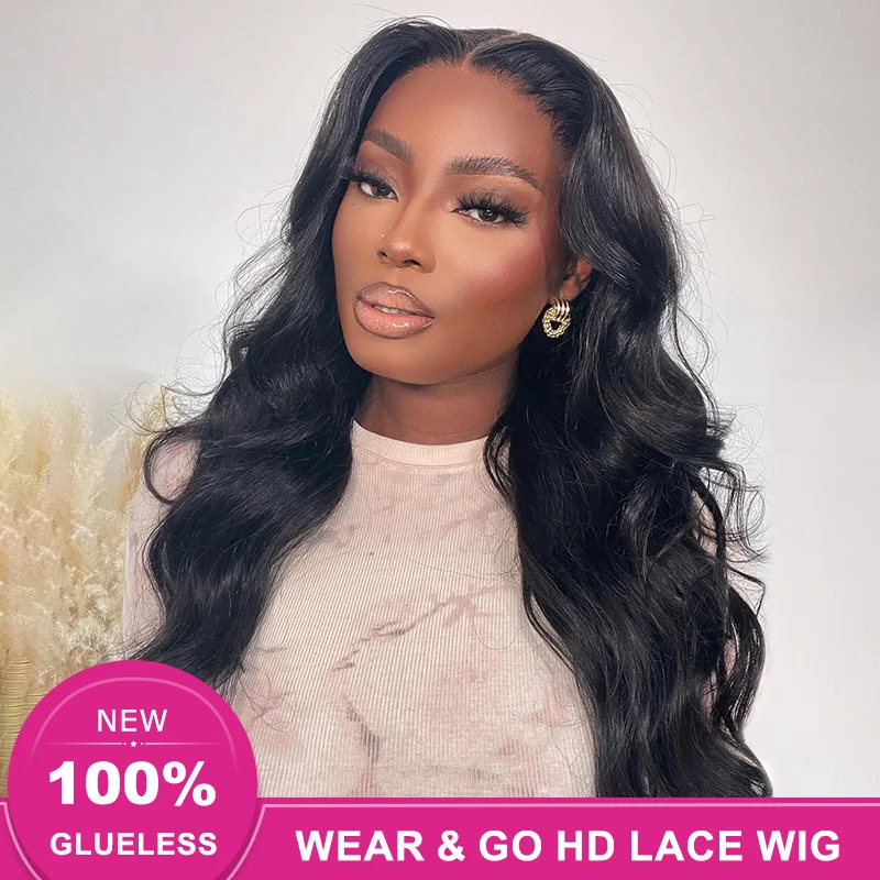 Wear And Go Glueless Wig 180% Brazilian Body Wave 4x4 Lace Glueless Human Hair Wig Ready To Wear Pre Plucked Ready To Go