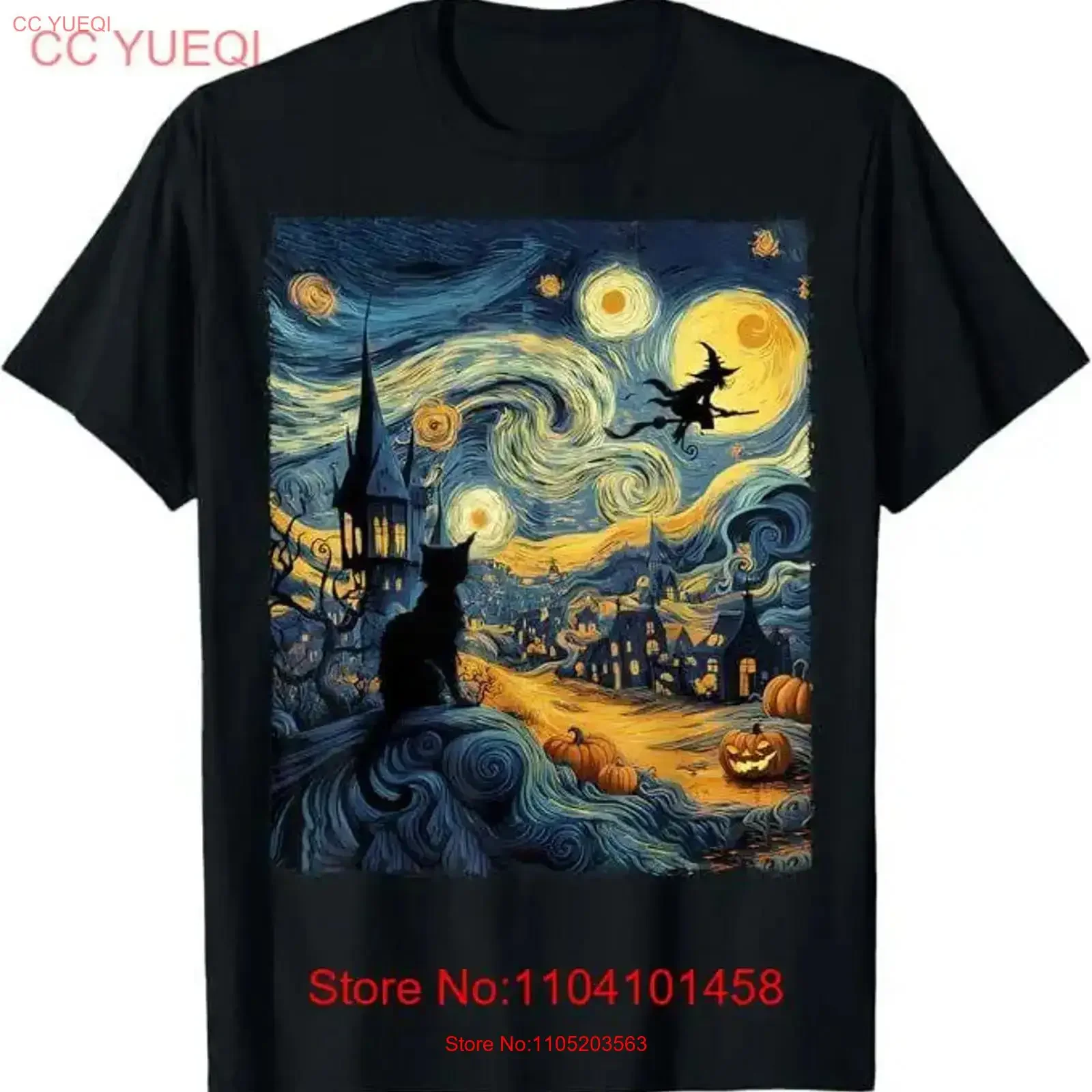 Cat Halloween Van Gogh Starry Night Pumpkin s T Shirt vintage Washed Top For Everyday Wear Comfortable homme Stylish fashion
