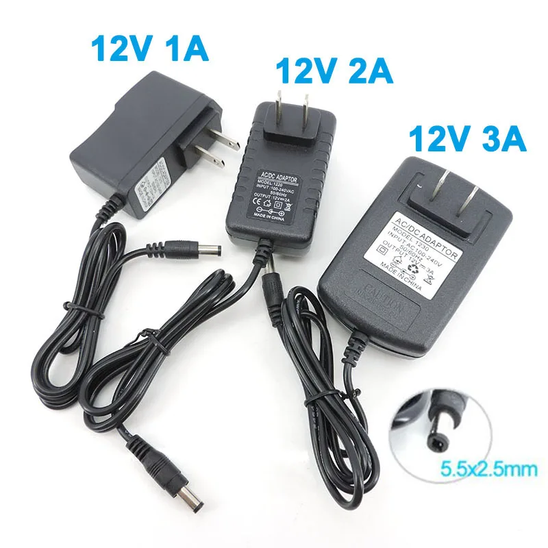 12V 2A US Plug AC 110V 220V to DC Power Supply Charger 1A 3A 1000ma 2000ma 3000ma lighting Transformer USA travel Adapter 5.5 t