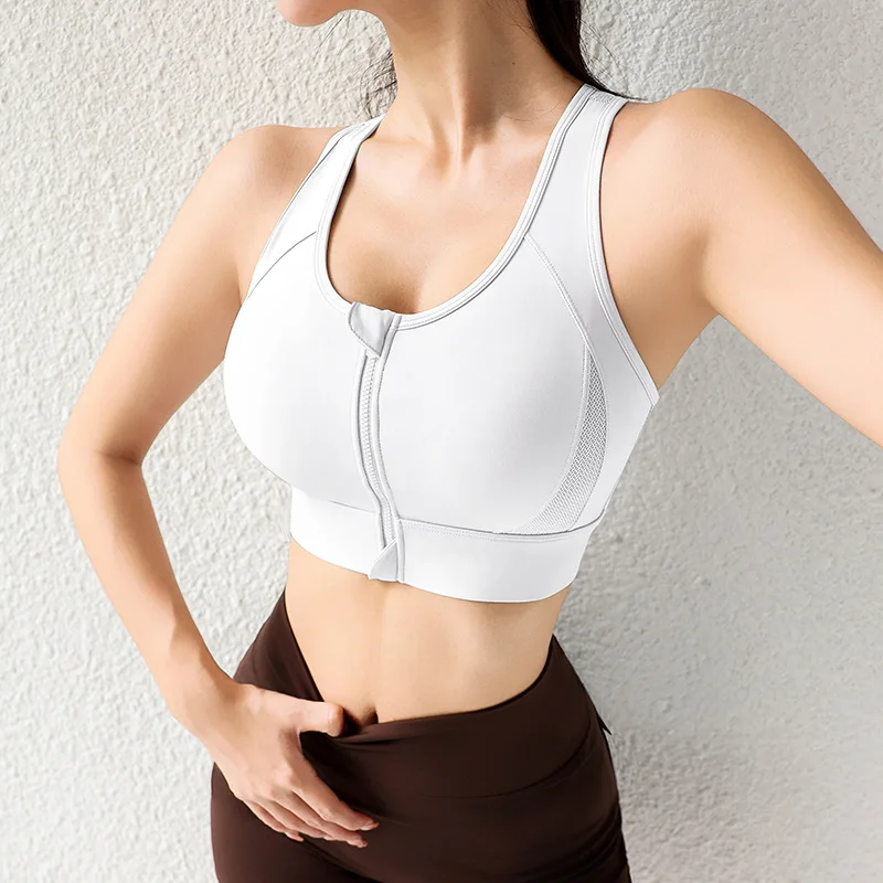 Premium Antibacterial Sports Bra for Women, Zip-Front Removable-Pads High-Support Yoga Vest, Shockproof Running Gym Tank