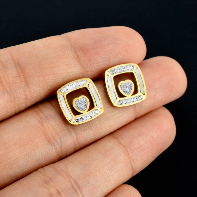 Charmoment Goldne Zircon Luxury Stainless Steel Square Shape Jewelry Stud Earrings for Women Retro Korean Fashion Jewelry Gift