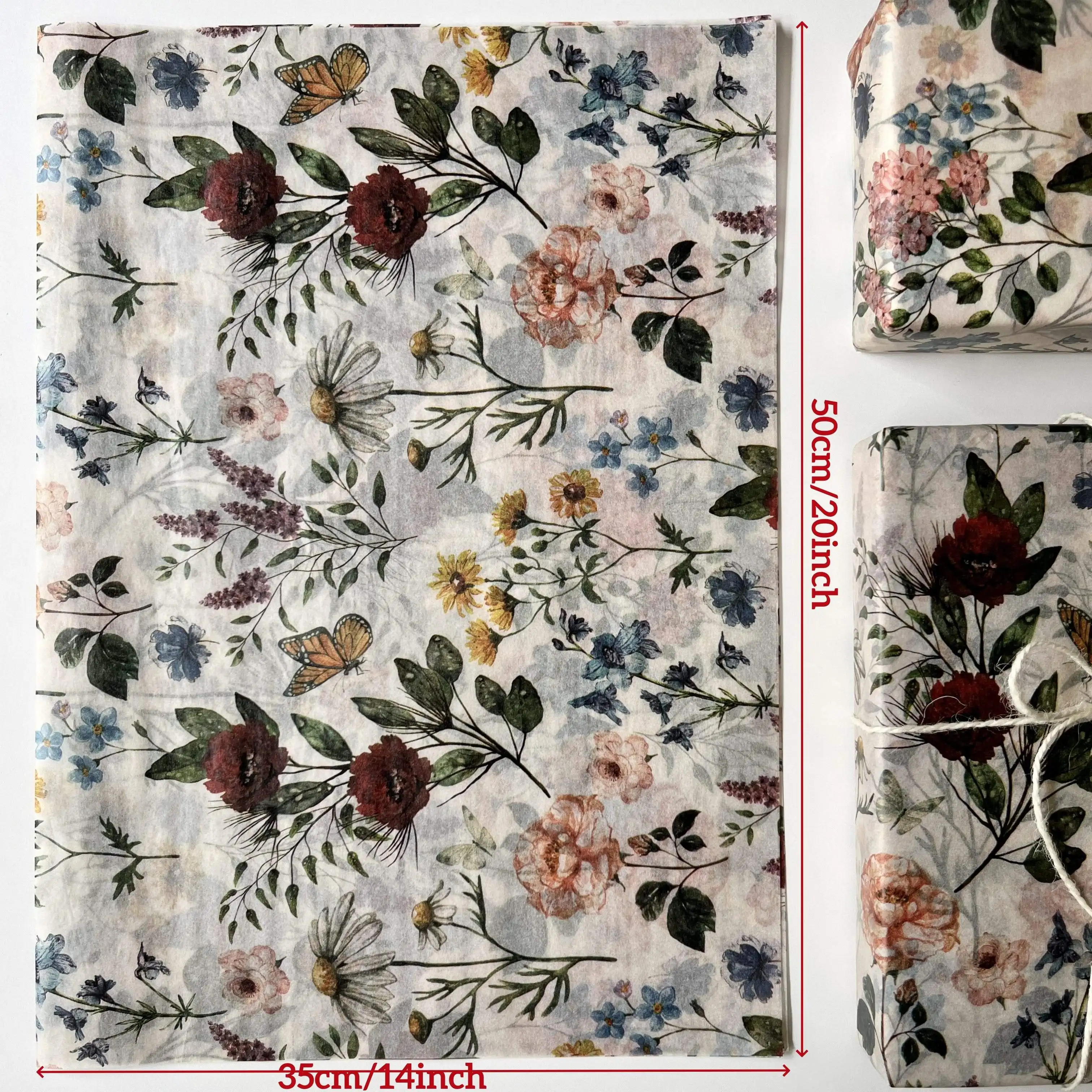 102 Sheets of Vintage Elegant Floral Sydney Tissue Paper 14 X 20 Inches Gift Wrapping Paper Art Party Birthday Wedding Decoration Bouquet Supplies Holiday Gift Wrapping Paper Packaging Materials Flower Wrapping Paper