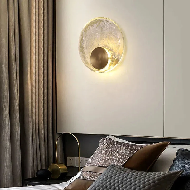 

Nordic Led Wall Lamp Glass Copper Circle Bedside Light Luxury Brass Bedroom Kitchen Bar Decor Wall Sconce Lighting