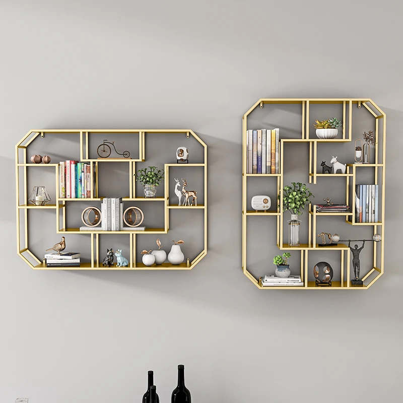 Wall shelf, hanging, decoration, tea shelf, Chinese antique shelf, living room background, wall decoration bookshelves