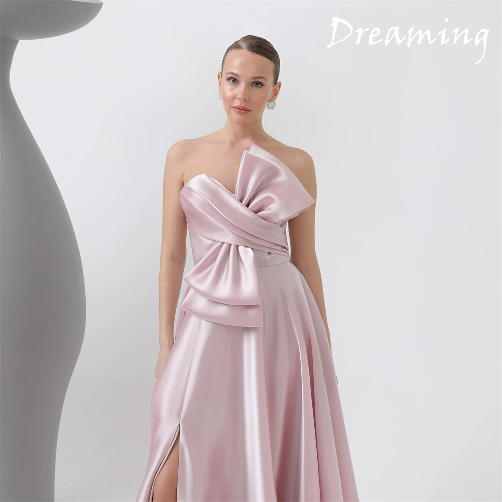

Customized Customized Exquisite Satin Evening Dress Modern Strapless Sleeveless Party Dress Temperament Floor Length A-Line Cele