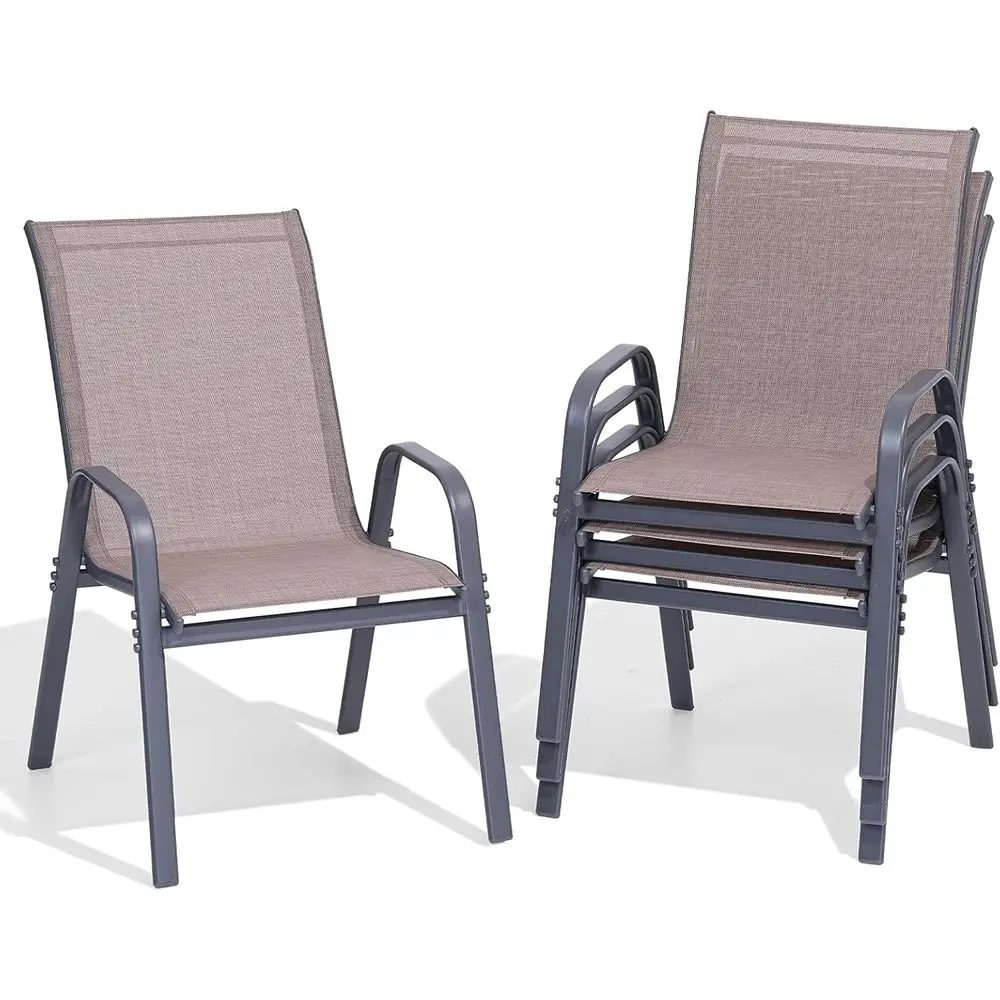 

Stackable Outdoor Dining Chairs Set of 4, High Back & Wide Seat, All-Weather Breathable, Ideal for Patio, Deck, Pool, Brown