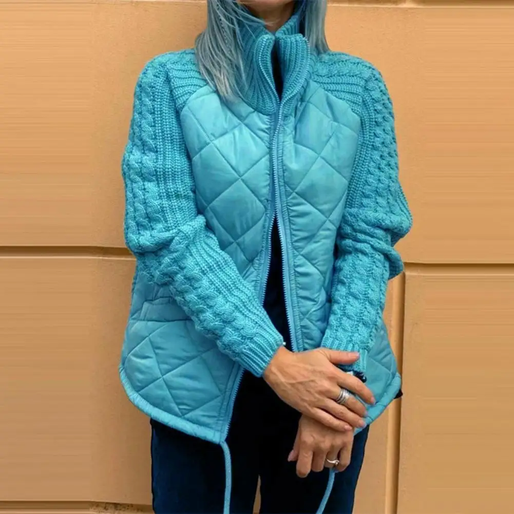 Women Coat Stylish Women's Winter Coat with Stand Collar Drawstring Hem Zipper Closure Mid Length Windproof Cotton for Cold