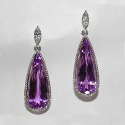 Luxury Pear cut Amethyst Dangle Earring 925 Sterling silver Party Wedding Drop Earrings for Women men Promise Jewelry