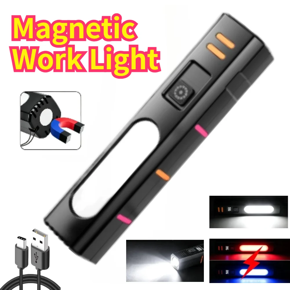 XHP50 High Brightness Flashlight Built‑in Red‑Blue Warning Lamp Side LED Light For Hiking Camping Outdoor Emergency Use